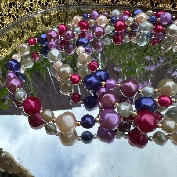 Jewelry - Vintage Signed Hong Hong Grape Candy Three Strand Necklace